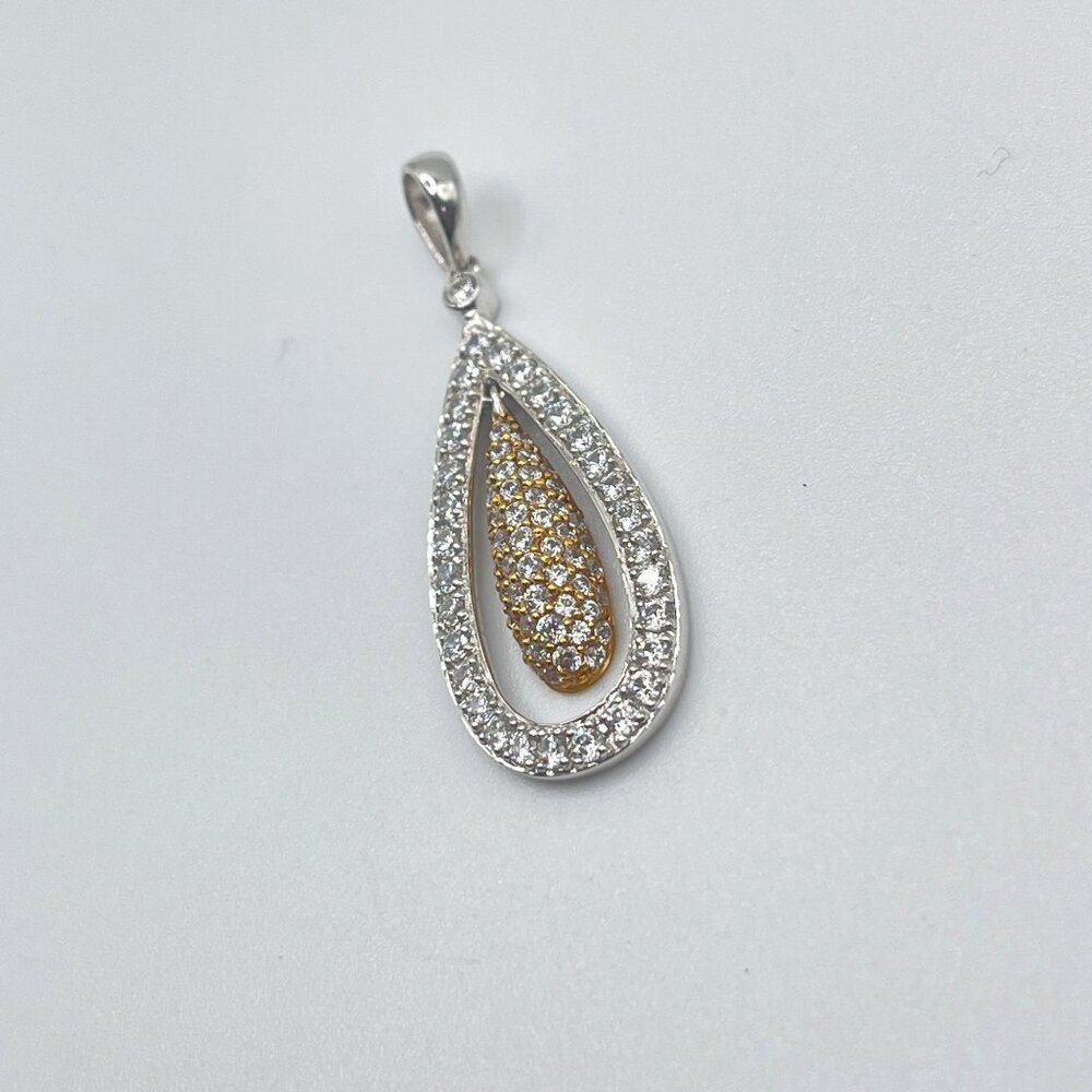 Estate Diamond 14KT White & Yellow Gold 3D Tear Drop Floating Pendant